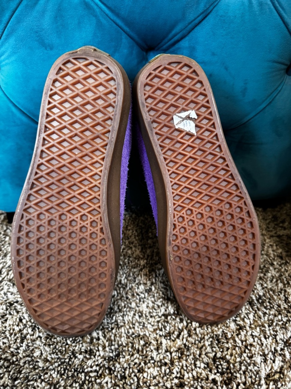 Vans Purple Suede Sneakers with White Side V and Teal Heel Tab - Picture 4 of 5